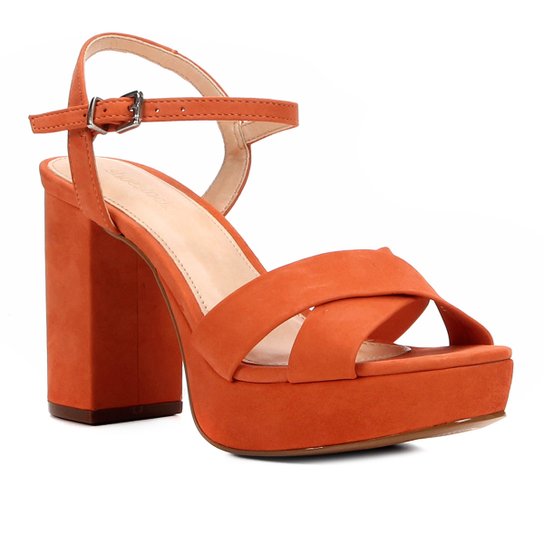 Sandália Couro Shoestock Meia Pata Tiras Cruzadas Feminina - Laranja
