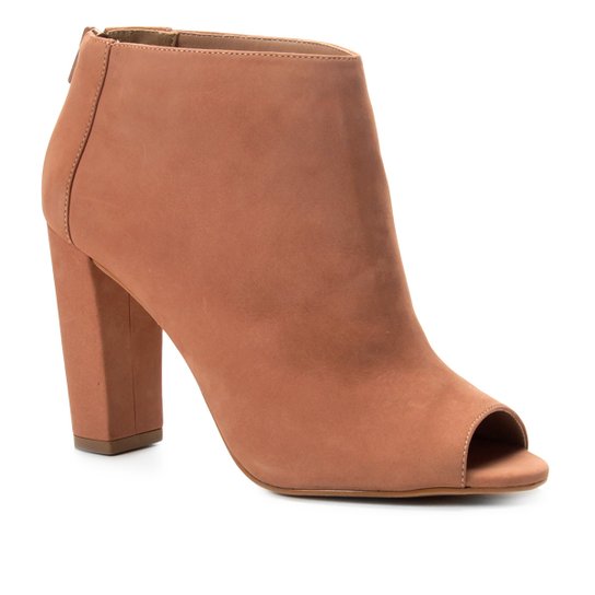 Sandália Couro Shoestock Nobuck Salto Grosso Feminina - Nude