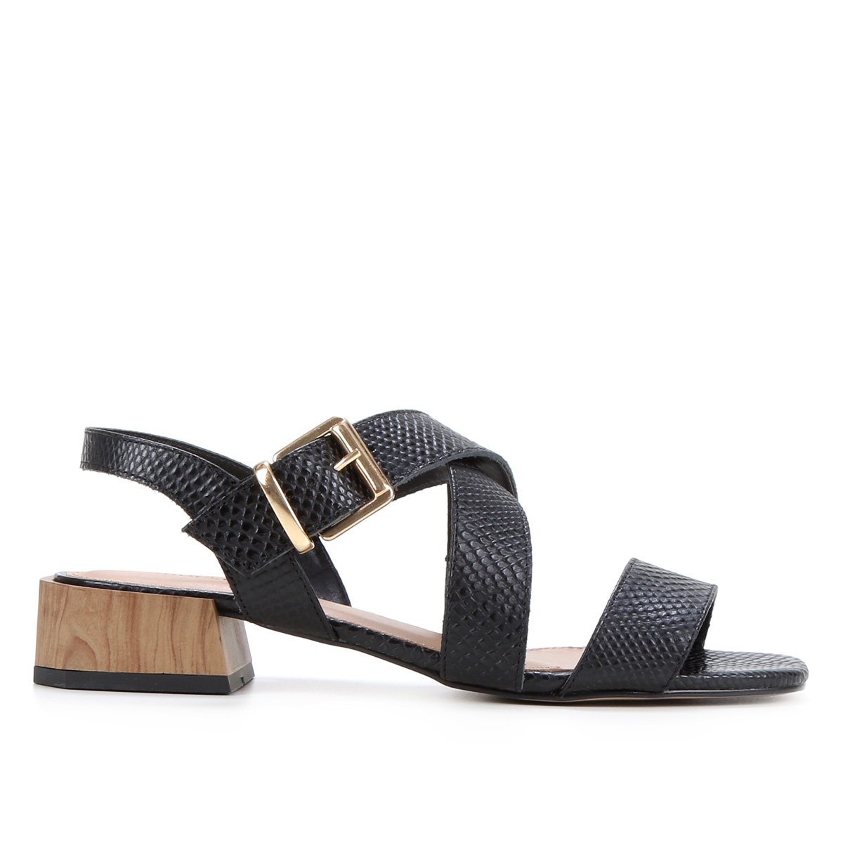 Sandália Couro Shoestock Salto Baixo Cobra Feminina - Preto Menor preço em Sandália Couro Shoestock Salto Baixo Cobra Feminina - Preto