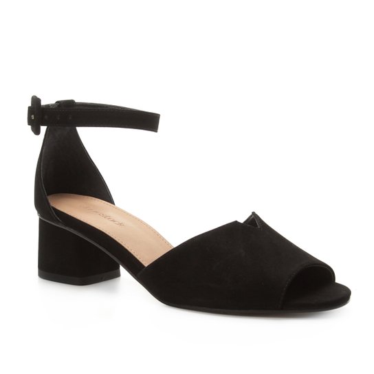 Sandália Couro Shoestock Salto Bloco Nobuck Feminina - Preto