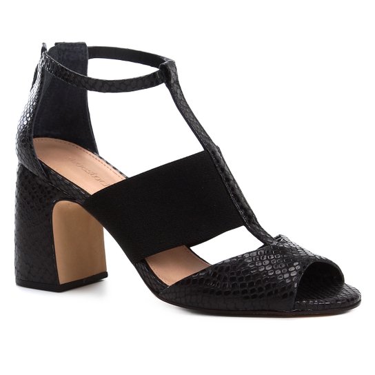 Sandália Couro Shoestock Salto Bloco Snake Feminina - Preto