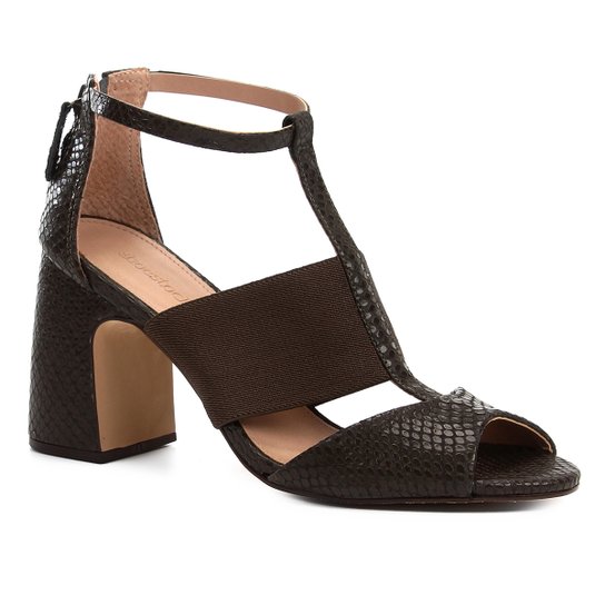 Sandália Couro Shoestock Salto Bloco Snake Feminina - Musgo