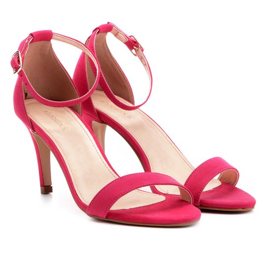Sandália Couro Shoestock Salto Fino Feminina - Pink