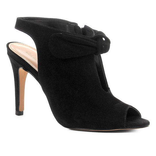Sandália Couro Shoestock Salto Fino Laço Feminina - Preto
