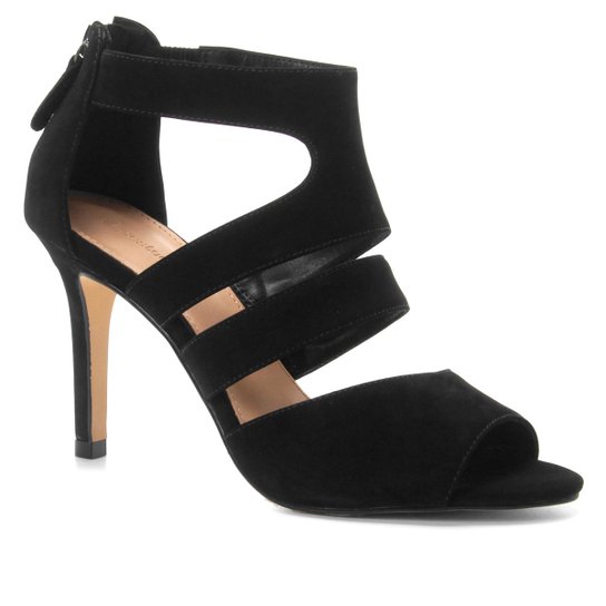 Sandália Couro Shoestock Salto Fino Nobuck Feminina - Preto