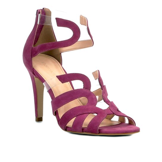 Sandália Couro Shoestock Salto Fino Ondas Vinil Feminina - Pink