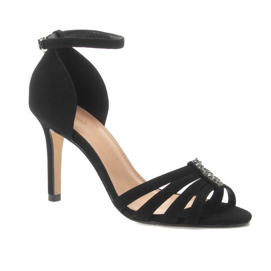 Sandália Couro Shoestock Salto Fino Shine Feminina - Preto