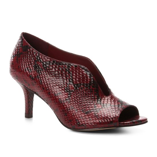 Sandália Couro Shoestock Salto Fino Vamp Snake Feminina - Vinho