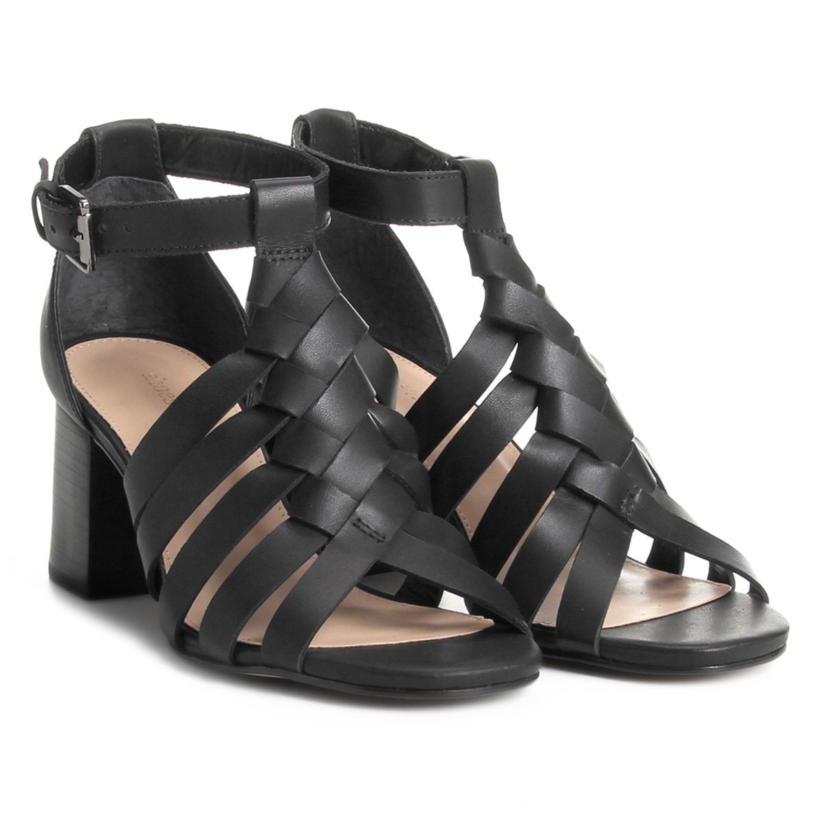 Sandália Couro Shoestock Salto Grosso Trança Feminina - Preto | Zattini