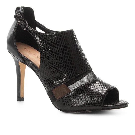 Sandália Couro Shoestock Snake Tela Feminina - Preto