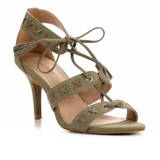 Sandália Couro Shoestock Tassel Salto Alto Nobuck Feminina - Verde