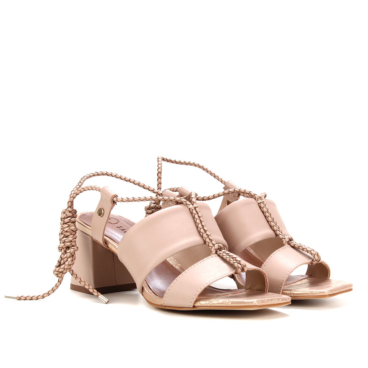 Sandália Couro Tanara Salto Bloco Tiras Tressê Feminina - Bege Menor preço em Sandália Couro Tanara Salto Bloco Tiras Tressê Feminina - Bege