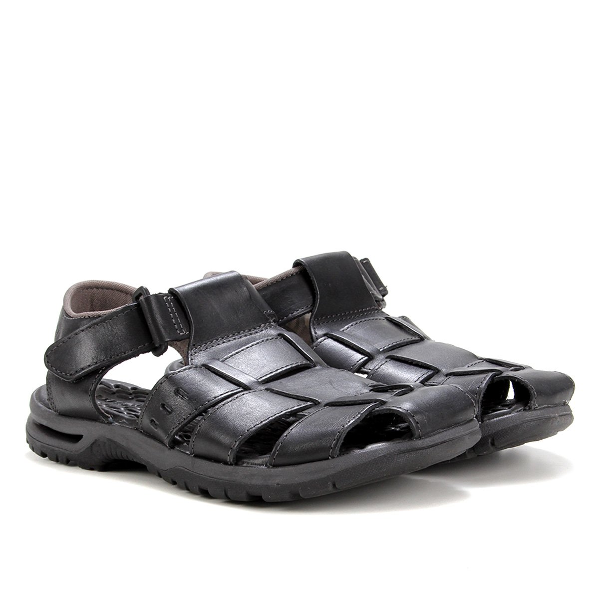 Sandália Couro West Coast Tiras Masculina - Preto Menor preço em Sandália Couro West Coast Tiras Masculina - Preto