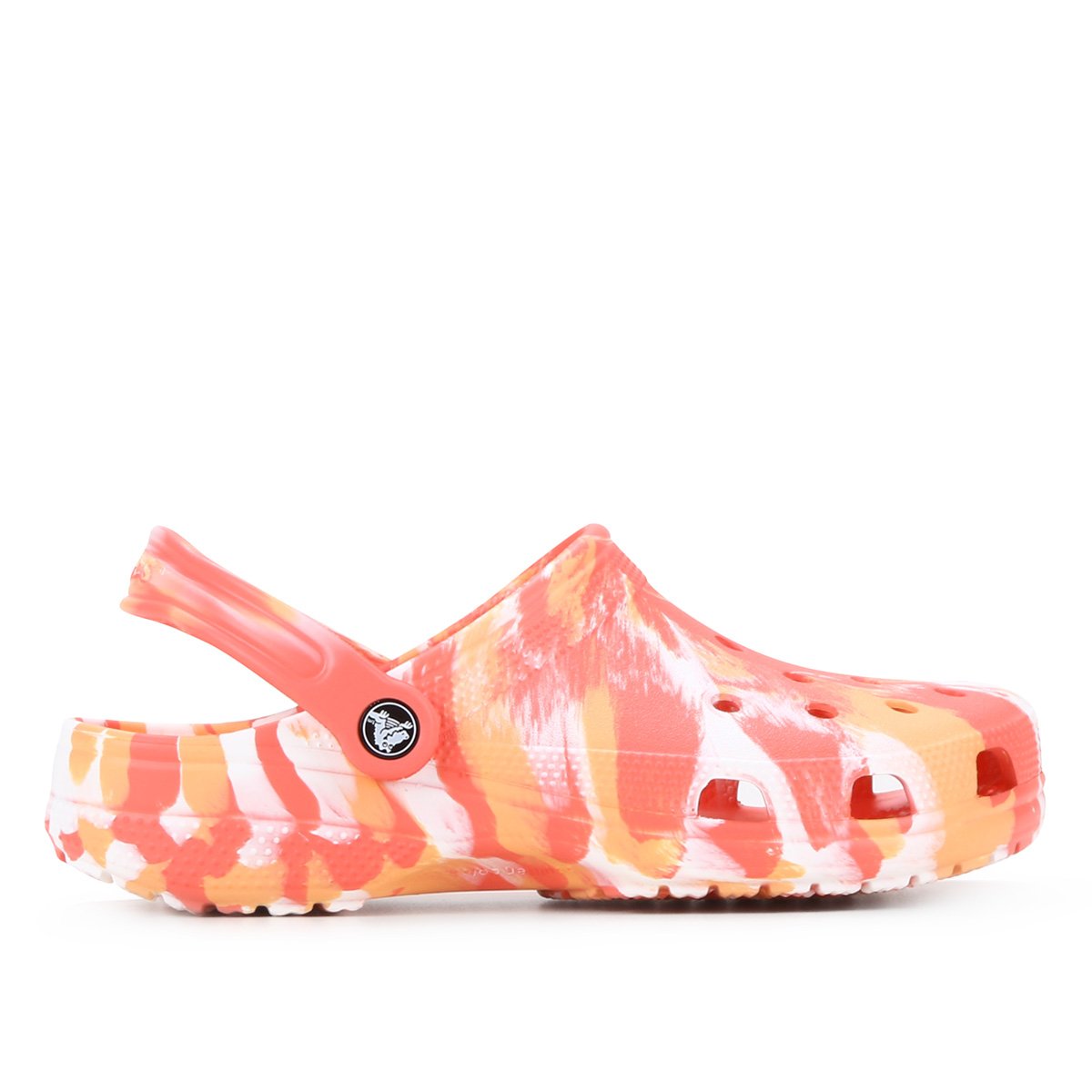 Sandália Crocs Classic Marbled Clog Unissex - Laranja+Branco Menor preço em Sandália Crocs Classic Marbled Clog Unissex - Laranja+Branco