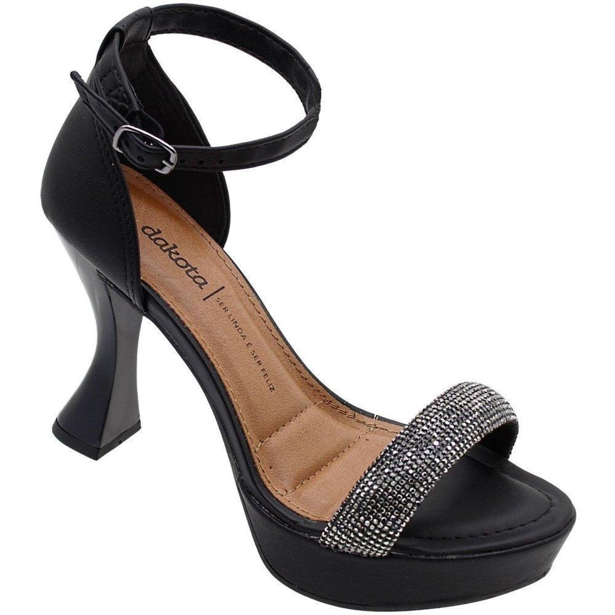 Sandália Dakota Meia Pata Tira Slide Strass Salto Alto Taça Fivela