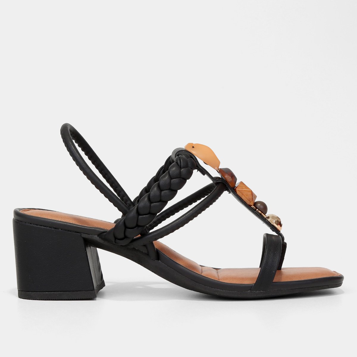 Sandália Dakota Salto Bloco Tira Trançada E Pedraria Feminina - Preto Menor preço em Sandália Dakota Salto Bloco Tira Trançada E Pedraria Feminina - Preto