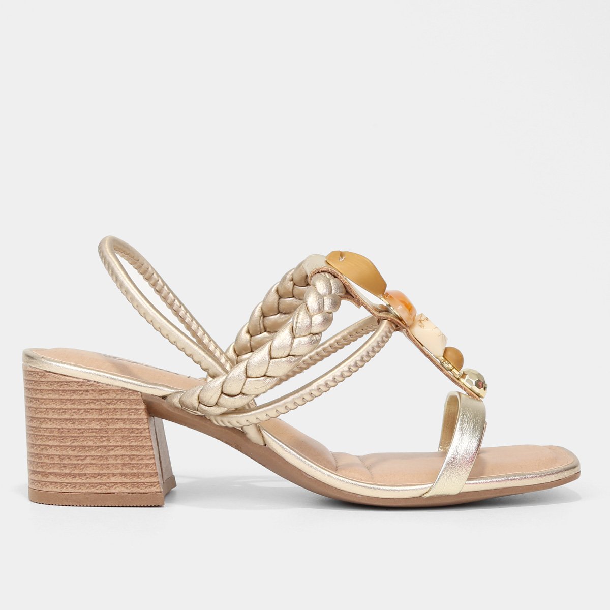 Sandália Dakota Salto Bloco Tira Trançada E Pedraria Feminina - Dourado Menor preço em Sandália Dakota Salto Bloco Tira Trançada E Pedraria Feminina - Dourado