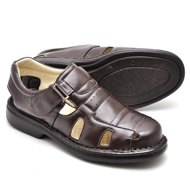 Sandália De Couro Masculina Ortopédica Conforto Macia Premium Para Diabéticos