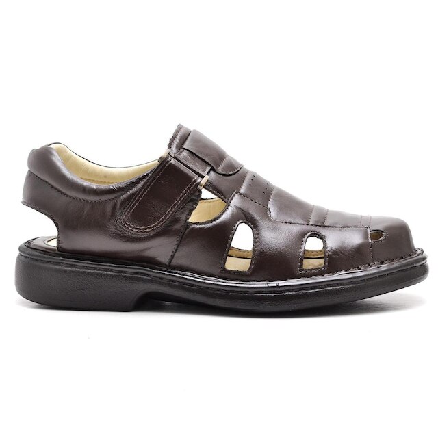 Sandália De Couro Masculina Ortopédica Conforto Macia Premium Para Diabéticos
