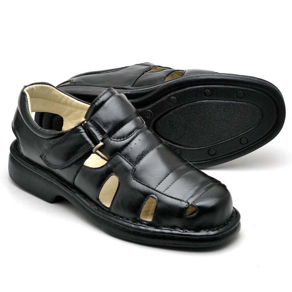 Sandália De Couro Masculina Ortopédica Conforto Macia Premium Para Diabéticos
