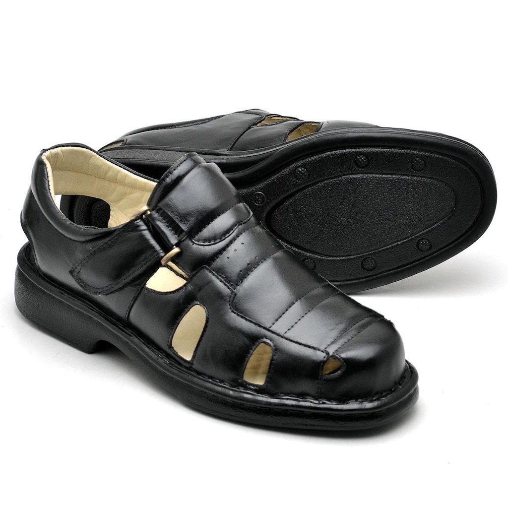 Sandália De Couro Masculina Ortopédica Conforto Macia Premium Para Diabéticos