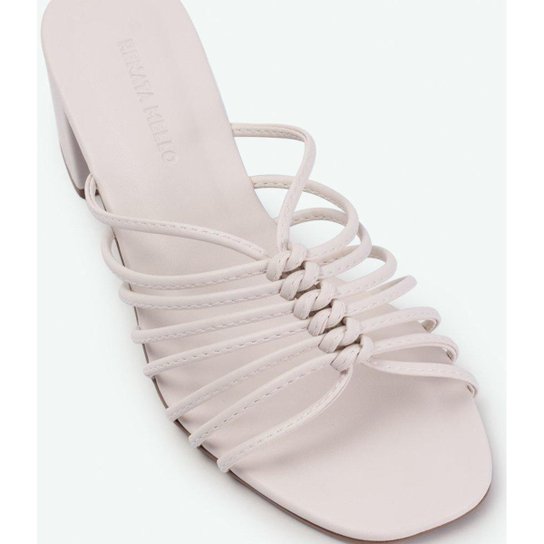 Sandália de salto bloco com detalhes em tira branco Branco - 36