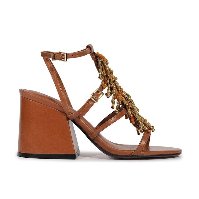 Sandália Elegance Salto Bloco Miçangas Lançamento Schutz