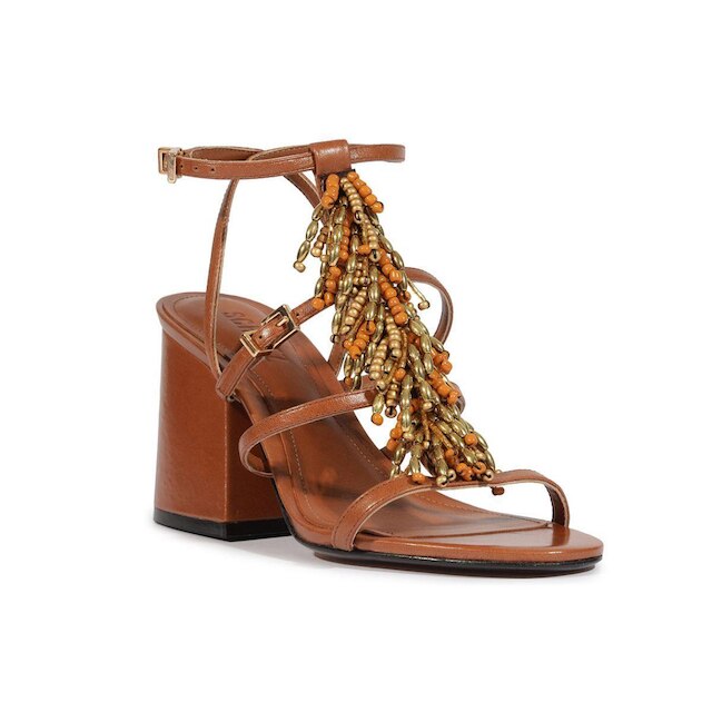 Sandália Elegance Salto Bloco Miçangas Lançamento Schutz