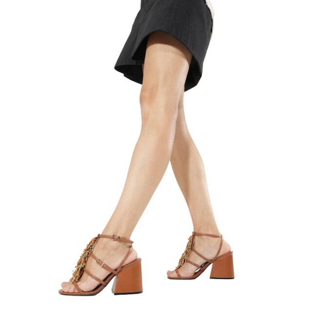 Sandália Elegance Salto Bloco Miçangas Lançamento Schutz
