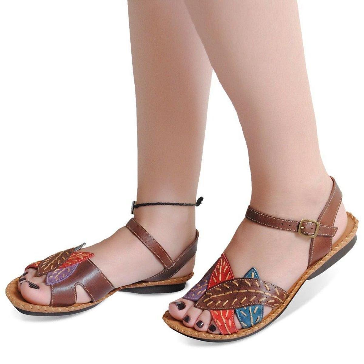 Sandalia Em Couro Flor D'couro Rasteira Anti Derrapante Confort Feminina - Café Menor preço em Sandalia Em Couro Flor D'couro Rasteira Anti Derrapante Confort Feminina - Café