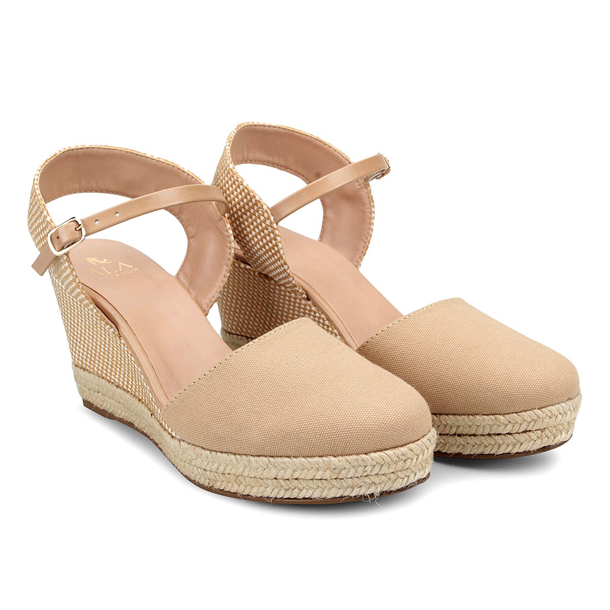 Sandália Espadrille Anabela Ala com Trama Feminina - Bege Menor preço em Sandália Espadrille Anabela Ala com Trama Feminina - Bege