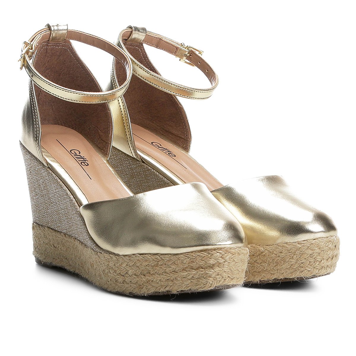 Sandália Espadrille Griffe Salto Anabela Alto Feminina - Dourado | Zattini