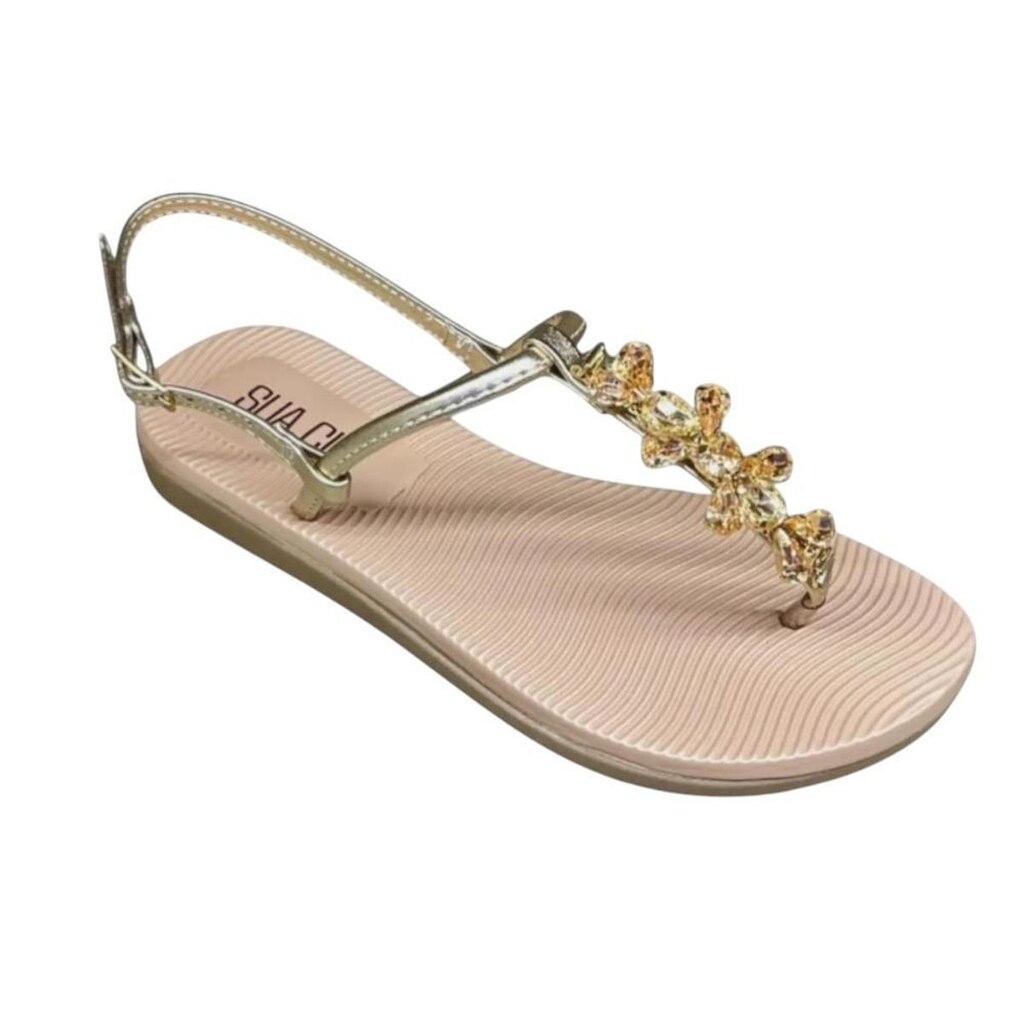 Sandália Fem Sua Cia Pedrarias Bege/Dourado 8346.16384