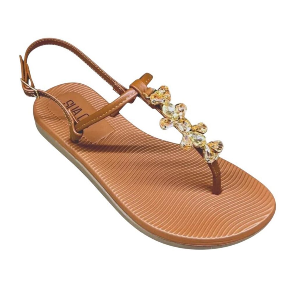 Sandália Fem Sua Cia Pedrarias Floral Camel 8346.16384