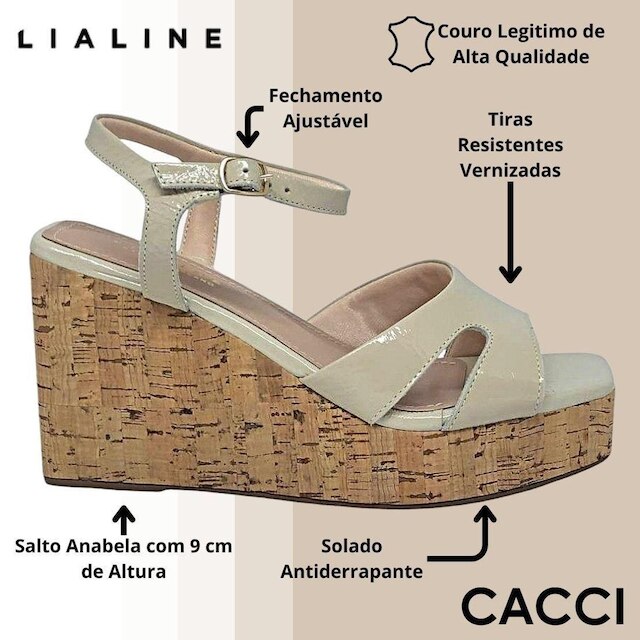 Sandália Feminina Anabela Alta Couro Verniz Pratica Lia Line