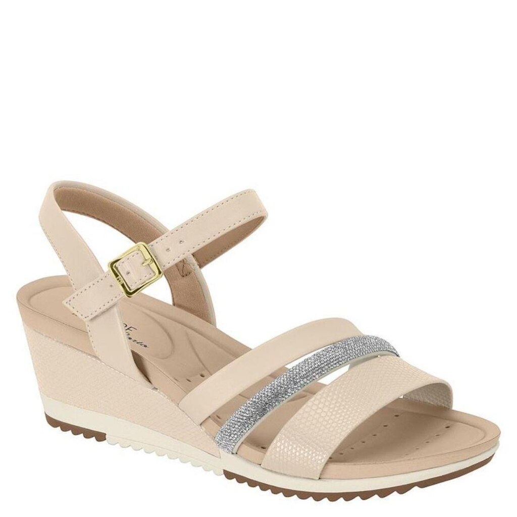 Sandália Feminina Anabela Conforto com Fivela Modare 7123147 - Nude/ Branco Off - 36