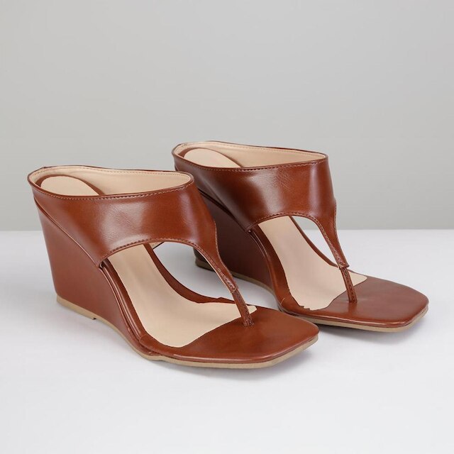 Sandália Feminina Anabela Minimal Square Bico Quadrado