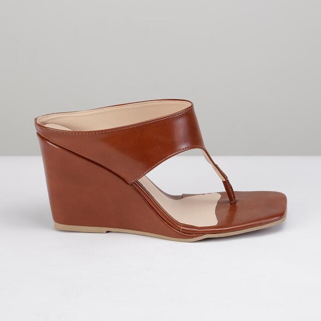 Sandália Feminina Anabela Minimal Square Bico Quadrado