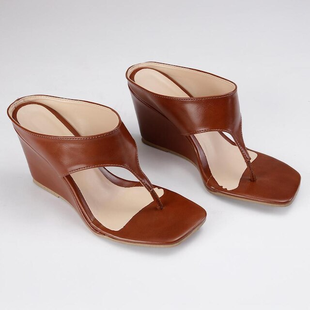 Sandália Feminina Anabela Minimal Square Bico Quadrado