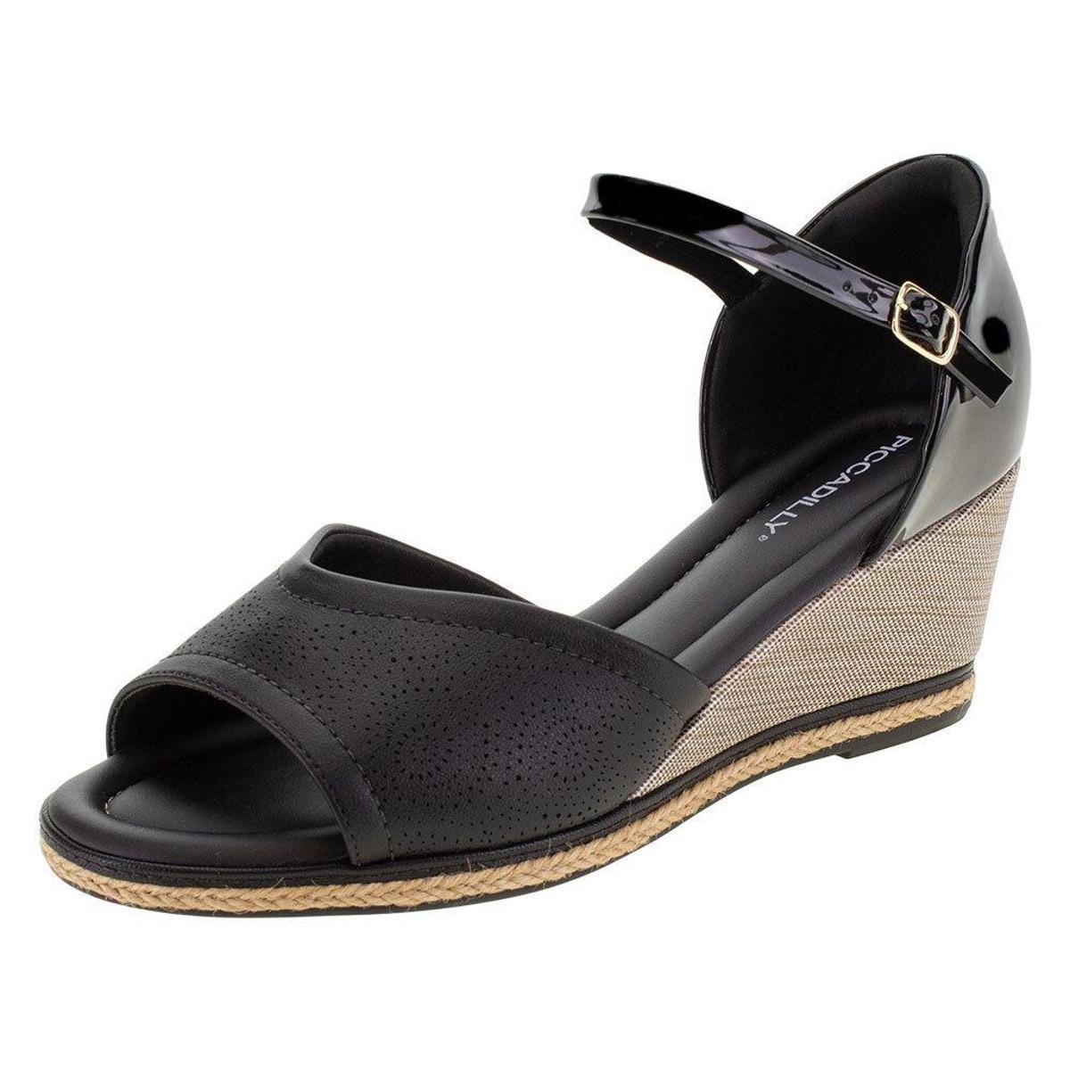 Sandália Feminina Anabela Piccadilly - 408184 - Preto Menor preço em Sandália Feminina Anabela Piccadilly - 408184 - Preto