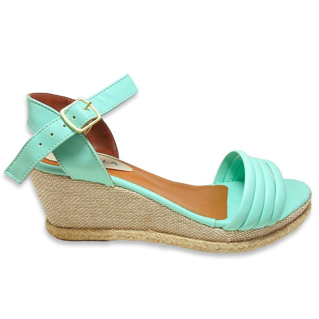 Sandália Feminina Anabela Salto Comfort Verde Água -  35