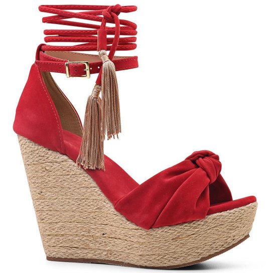 Sandalia Vermelha Anabela Vermelha Via Marte Corda Anabela