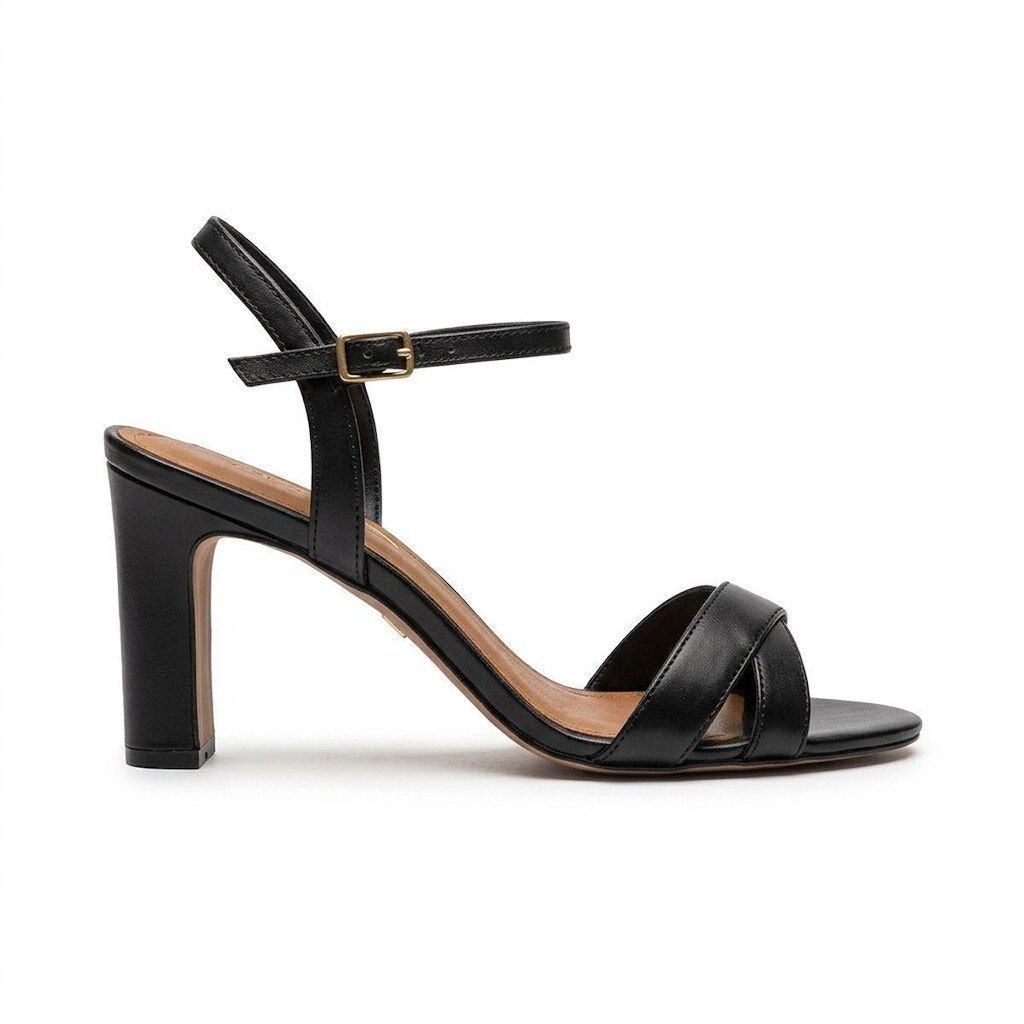 Sandália Feminina Arezzo Couro Tiras Cruzadas Salto Bloco A1165100520005 Preto