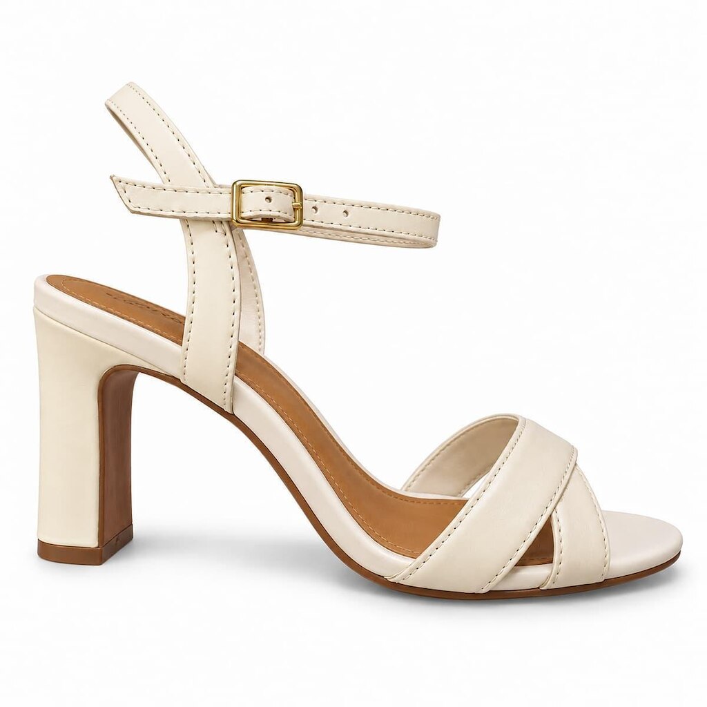 Sandália Feminina Arezzo Couro Tiras Cruzadas Salto Bloco A1165100520007 Creme