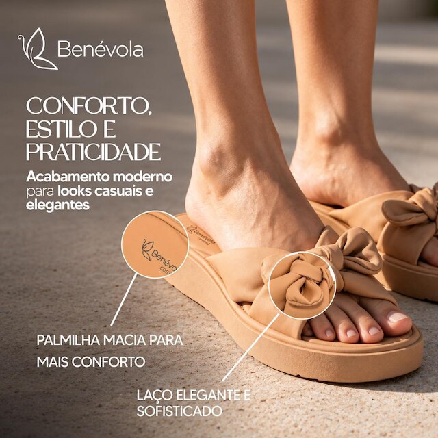 Sandália Feminina Benévola Anabela Laço Nobuck Conforto Palmilha Macia Solado Antiderrapante