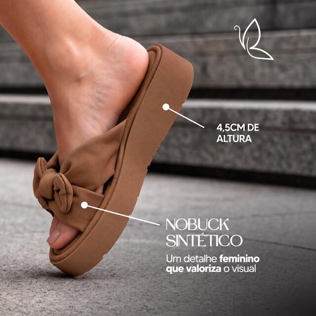 Sandália Feminina Benévola Anabela Laço Nobuck Conforto Palmilha Macia Solado Antiderrapante
