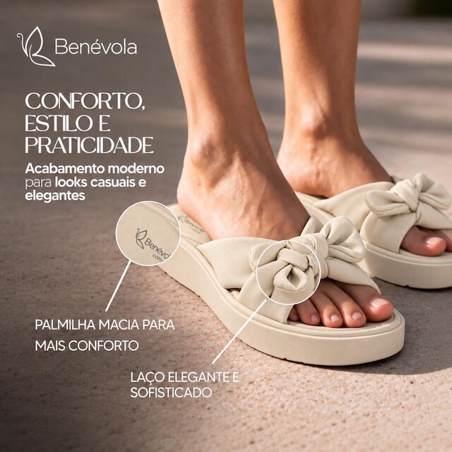 Sandália Feminina Benévola Anabela Laço Nobuck Conforto Palmilha Macia Solado Antiderrapante