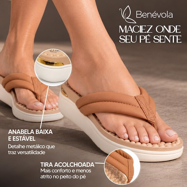 Sandália Feminina Benévola Anabela Macia com Tiras Acolchoadas e Palmilha Confortável