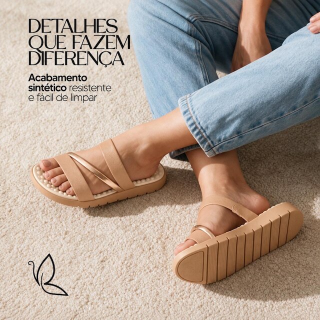 Sandália Feminina Benévola Comfort Papete Slide Palmilha EVA Macia Antiderrapante Fácil de Calçar