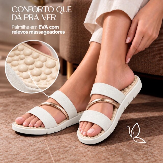 Sandália Feminina Benévola Comfort Papete Slide Palmilha EVA Macia Antiderrapante Fácil de Calçar
